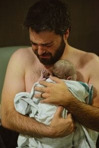 Chicago birth photography - new father and new born baby